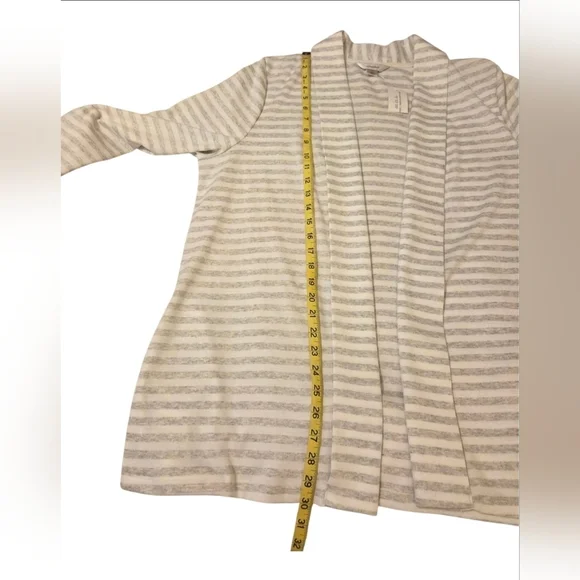 CJ Banks Gray White Striped Open Front Cardigan Sweater 1X Plus Size - Picture 8 of 11